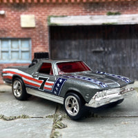 Custom Hot Wheels Stars and Stripes 1968 Chevy El Camino Dressed in Red, White and Blue with Chrome BBS Wheels with Rubber Tires
