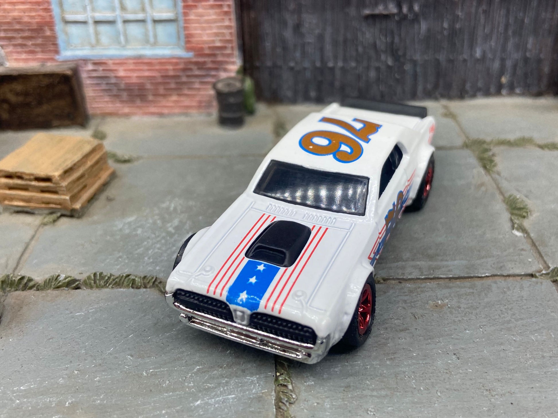 Custom Hot Wheels Stars and Stripes 1968 Mercury Cougar Dressed in Red, White and Blue with Red 5 Star Wheels with Rubber Tires