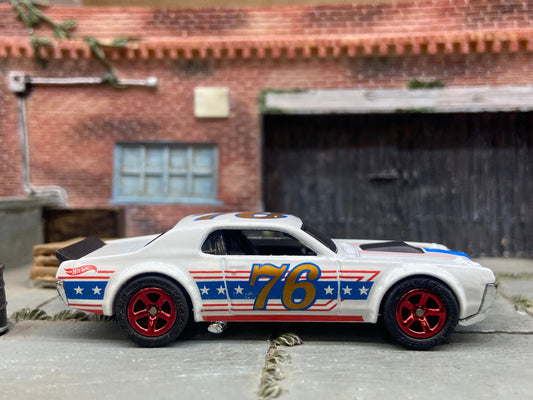 Custom Hot Wheels Stars and Stripes 1968 Mercury Cougar Dressed in Red, White and Blue with Red 5 Star Wheels with Rubber Tires