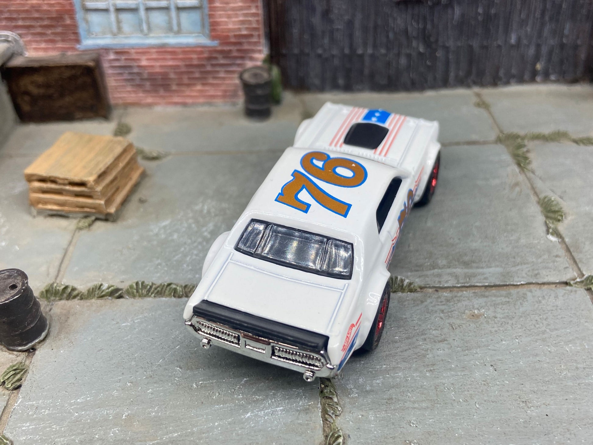 Custom Hot Wheels Stars and Stripes 1968 Mercury Cougar Dressed in Red, White and Blue with Red 5 Star Wheels with Rubber Tires