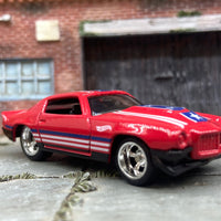 Custom Hot Wheels Stars and Stripes 1970 Chevy Camaro RS Dressed in Red, White and Blue with Chrome AMR Wheels with Rubber Tires