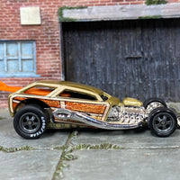 Custom Hot Wheels - Surf Crate Drag Car - Gold - Gray Mags - Goodyear Slicks