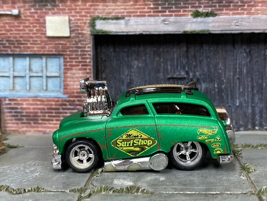 Custom Hot Wheels - Tuned Surf 'N Turf Surf Wagon - Dark Green - Chrome American Racing Wheels - Rubber Tires