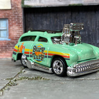 Custom Hot Wheels - Tuned Surf 'N Turf Surf Wagon - Green - Chrome American Racing Wheels - Rubber Tires