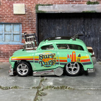 Custom Hot Wheels - Tuned Surf 'N Turf Surf Wagon - Green - Chrome American Racing Wheels - Rubber Tires
