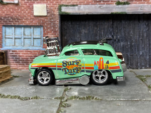 Custom Hot Wheels - Tuned Surf 'N Turf Surf Wagon - Green - Chrome American Racing Wheels - Rubber Tires