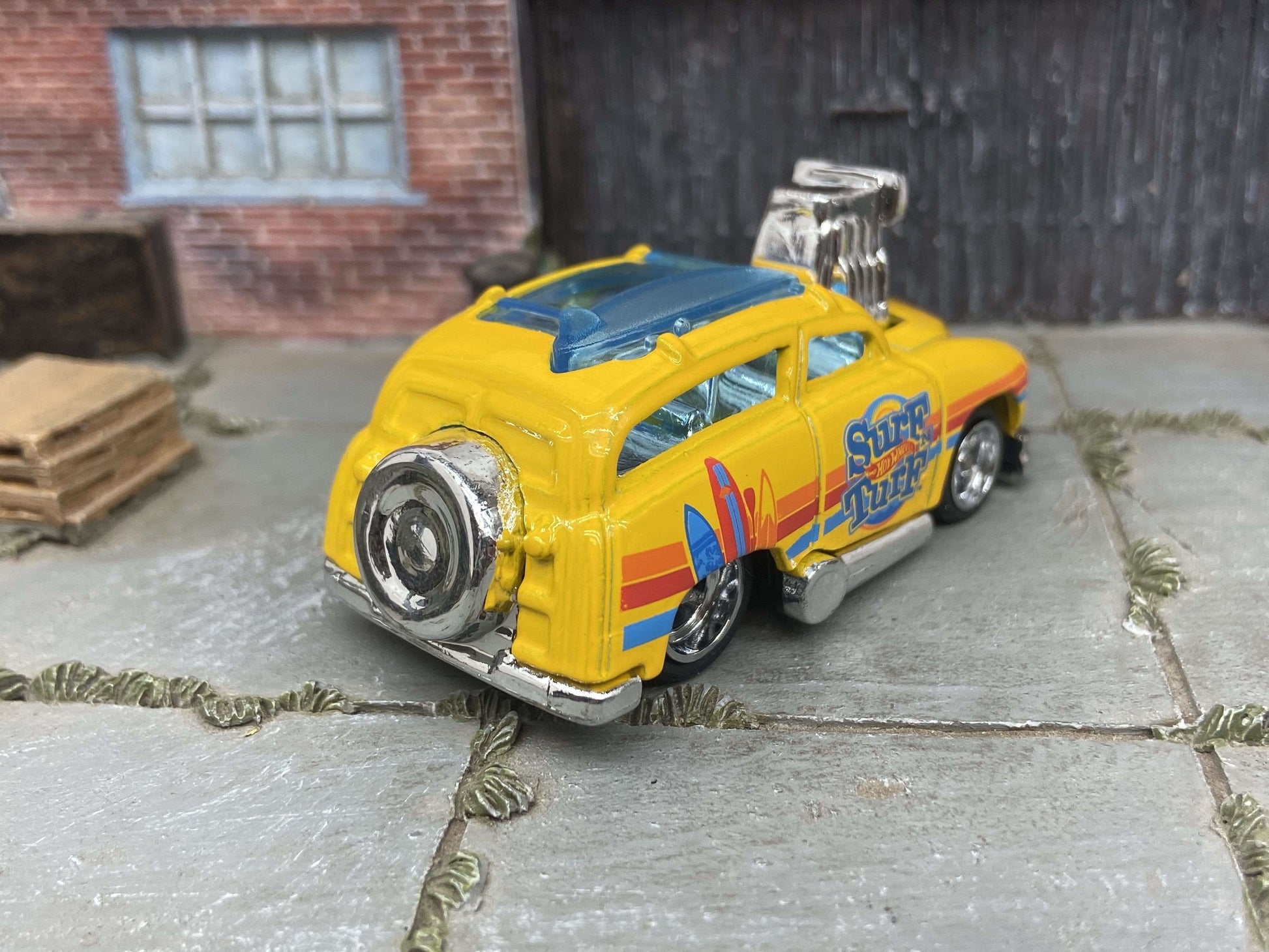 Custom Hot Wheels - Tuned Surf 'N Turf Surf Wagon - Yellow - Chrome American Racing Wheels - Rubber Tires