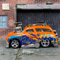 Custom Hot Wheels - Tuned Surf 'N Turf Surf Wagon - Orange - Chrome American Racing Wheels - Rubber Tires