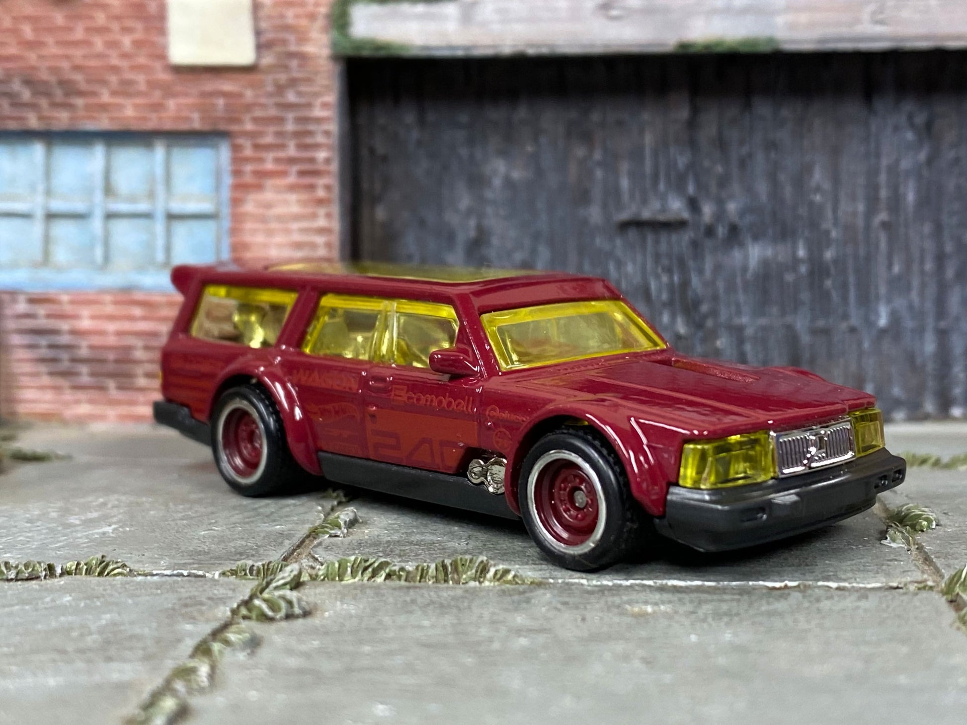 Custom Hot Wheels - Volvo 240 Drift Wagon - Burgundy - Burgundy and Chrome Steel Wheels - Rubber Tires