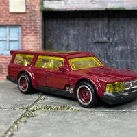 Custom Hot Wheels - Volvo 240 Drift Wagon - Burgundy - Burgundy and Chrome Steel Wheels - Rubber Tires