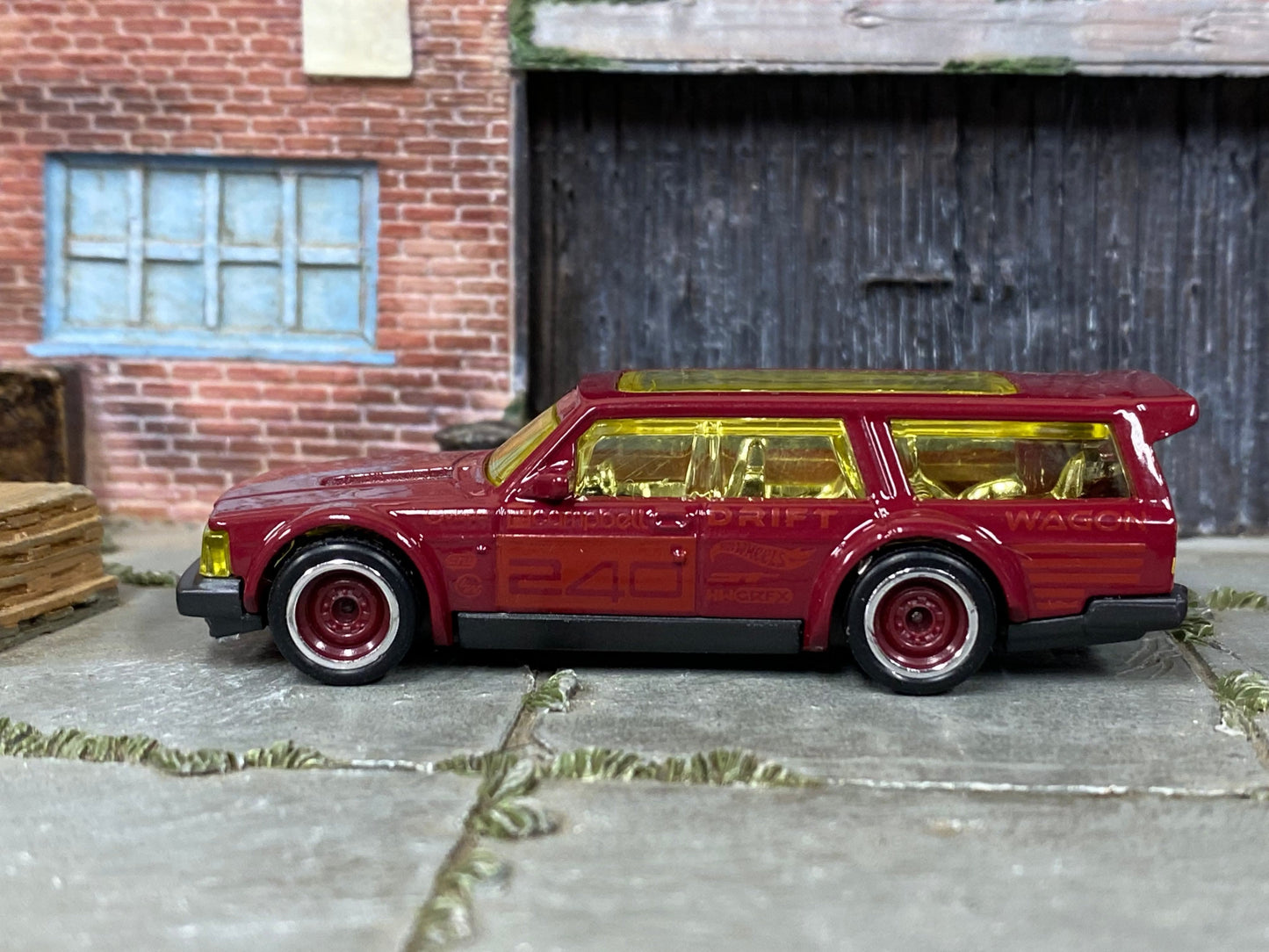Custom Hot Wheels - Volvo 240 Drift Wagon - Burgundy - Burgundy and Chrome Steel Wheels - Rubber Tires