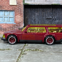 Custom Hot Wheels - Volvo 240 Drift Wagon - Burgundy - Burgundy and Chrome Steel Wheels - Rubber Tires