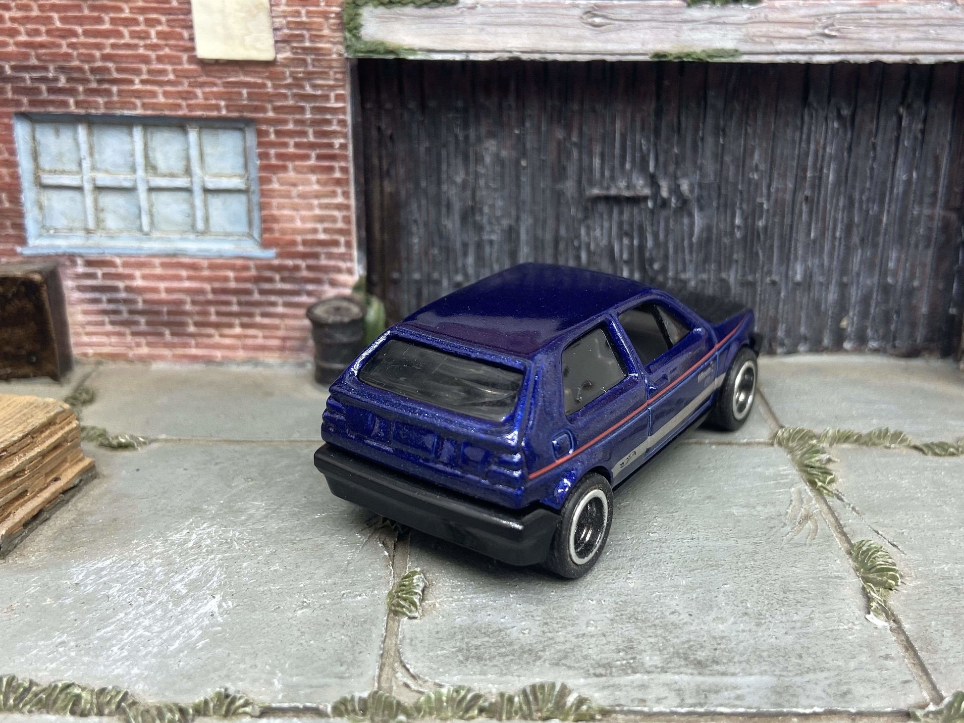 Custom Hot Wheels VW Volkswagen Golf MK2 In Blue and Black With Black And Chrome 5 Spoke Wheels With Rubber Tires
