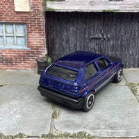 Custom Hot Wheels VW Volkswagen Golf MK2 In Blue and Black With Black And Chrome 5 Spoke Wheels With Rubber Tires