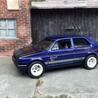 Custom Hot Wheels VW Volkswagen Golf MK2 In Blue and Black With White 5 Spoke Wheels With Rubber Tires