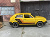 Custom Hot Wheels VW Volkswagen Golf MK2 In Yellow, Black and Orange With Black and Chrome 6 Spoke Studded Wheels and Rubber Tires