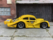 Custom Hot Wheels VW Volkswagen Kafer Racer In Mooneyes Yellow and Black With Gray American Racing Wheels Rubber Tires