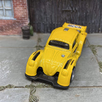 Custom Hot Wheels VW Volkswagen Kafer Racer In Mooneyes Yellow and Black With Gray American Racing Wheels Rubber Tires