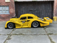 Mooneyes VW Kafer Racer custom Hot Wheels with gray wheels, view 4