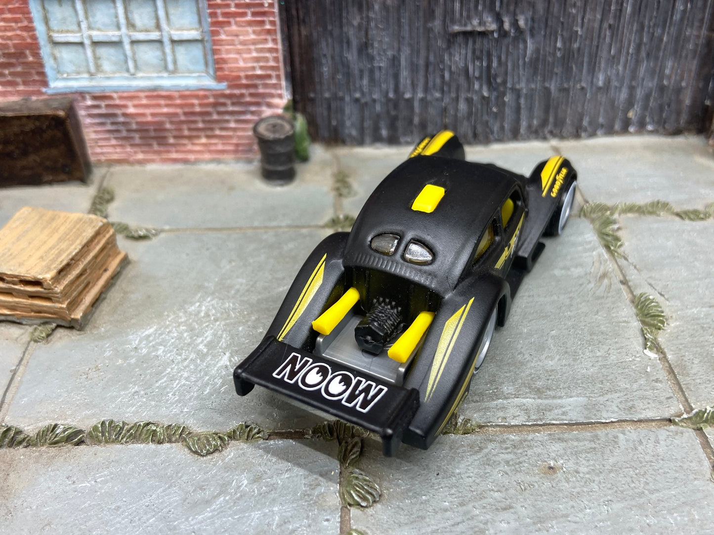 Custom Hot Wheels VW Volkswagen Kafer Racer In Satin Back Moon Racing Livery With Gray Smoothie Wheels With Whitewall Rubber Tires