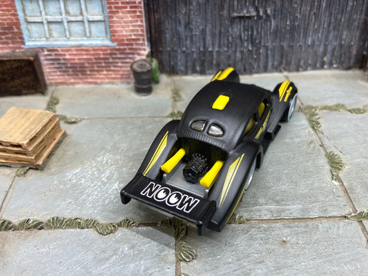 Custom Hot Wheels VW Volkswagen Kafer Racer In Satin Back Moon Racing Livery With Gray Smoothie Wheels With Whitewall Rubber Tires