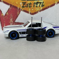Custom Hot Wheels Wheels and Matchbox Rubber Tires and Black and Blue Deep Dish 5 Spoke Wheels With Rubber Tires