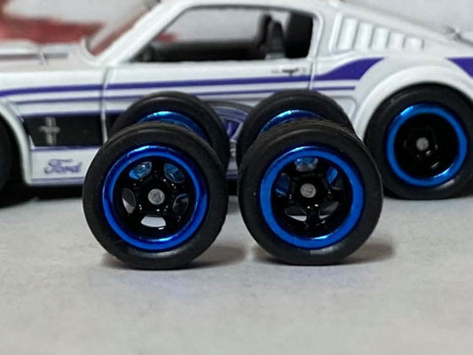 Custom Hot Wheels Wheels and Matchbox Rubber Tires and Black and Blue Deep Dish 5 Spoke Wheels With Rubber Tires 10mm 10mm