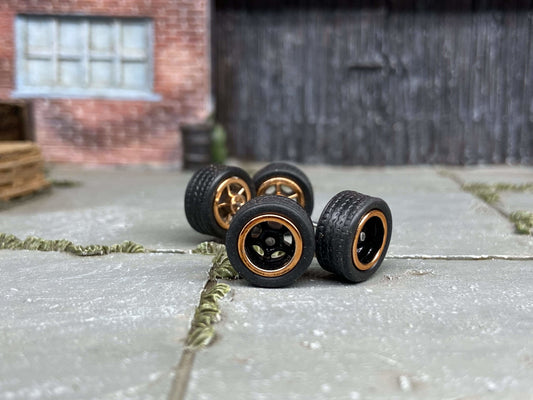 Custom Hot Wheels Wheels and Matchbox Rubber Tires and Black and Gold 5 Spoke Race Mag Wheels 10mm 10mm