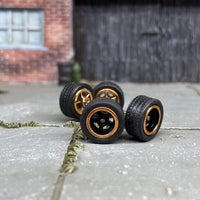 Custom Hot Wheels Wheels and Matchbox Rubber Tires and Black and Gold 5 Spoke Race Mag Wheels 10mm 10mm