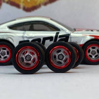 Custom Hot Wheels Wheels and Matchbox Rubber Tires and Chrome 5 Spoke Race Wheel Red Lip