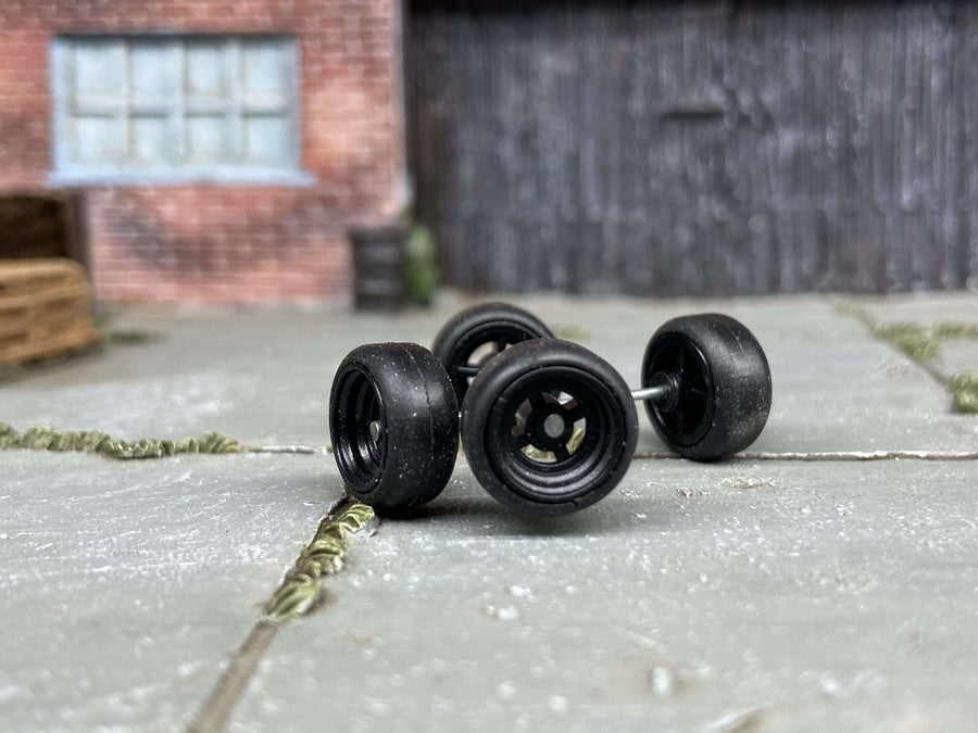 Custom Hot Wheels Wheels and Matchbox Rubber Tires - Black 4 Spoke Wheels Rubber Tires 10mm & 10mm