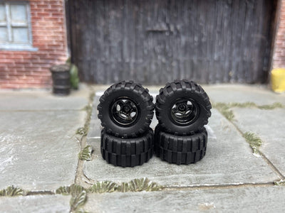 Custom Hot Wheels Wheels and Matchbox Rubber Tires - Black 5 Spoke Racing Wheels Rubber Off Road 4X4 Tires