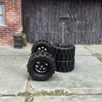 Custom Hot Wheels Wheels and Matchbox Rubber Tires - Black 6 Spoke Wheels Rubber Off Road 4X4 Tires