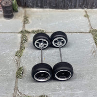 Custom Hot Wheels Wheels and Matchbox Rubber Tires - Black and Chrome 4 Spoke Wheels Rubber Tires 10mm & 10mm