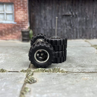 Custom Hot Wheels Wheels and Matchbox Rubber Tires - Black and Chrome 5 Spoke Wheels Rubber Off Road 4X4 Tires