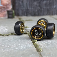 Custom Hot Wheels Wheels and Matchbox Rubber Tires - Black And Gold 4 Spoke Wheels Rubber Tires 10mm & 10mm