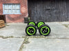 Custom Hot Wheels Wheels and Matchbox Rubber Tires - Black and Green 5 Spoke American Racing Wheels And Rubber Tires 12mm & 12mm