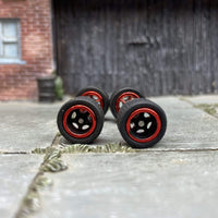 Custom Hot Wheels Wheels and Matchbox Rubber Tires - Black and Red 5 Spoke American Racing Wheels And Rubber Tires 10mm & 10mm