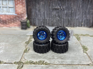 Custom Hot Wheels Wheels and Matchbox Rubber Tires - Blue 5 Star Racing Wheels Rubber Off Road 4X4 Tires