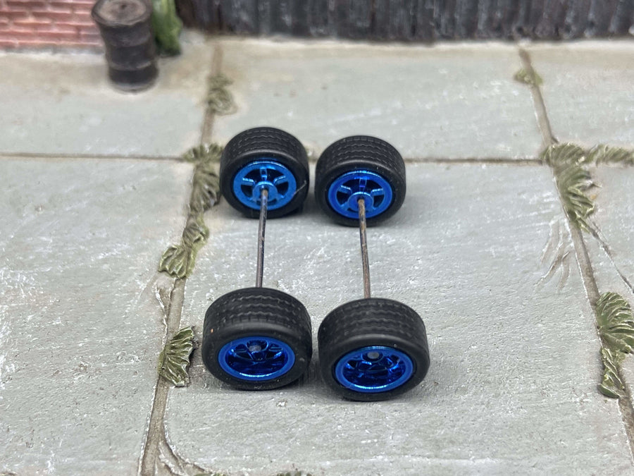 Custom Hot Wheels Wheels and Matchbox Rubber Tires - Blue Anodized Classic 5 Star Hot Rod Wheels Rubber Tires 10mm & 10mm