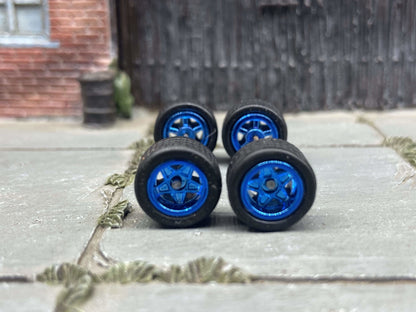Custom Hot Wheels Wheels and Matchbox Rubber Tires - Blue Anodized Classic 5 Star Hot Rod Wheels Rubber Tires 10mm & 10mm