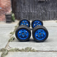 Custom Hot Wheels Wheels and Matchbox Rubber Tires - Blue Anodized Classic 5 Star Hot Rod Wheels Rubber Tires 10mm & 10mm