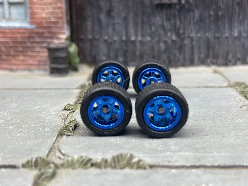 Custom Hot Wheels Wheels and Matchbox Rubber Tires - Blue Anodized Classic 5 Star Hot Rod Wheels Rubber Tires 10mm & 10mm