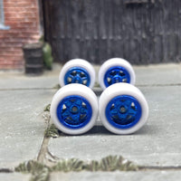 Custom Hot Wheels Wheels and Matchbox Rubber Tires - Blue Anodized Classic 5 Star Hot Rod Wheels White Rubber Tires 10mm & 10mm
