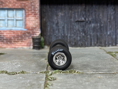 Custom Hot Wheels Wheels and Matchbox Rubber Tires - Chrome 5 Spoke Race Wheels - Hoosier Rubber Tire- - Cheater Drag Slicks 13mm