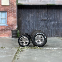 Custom Hot Wheels Wheels and Matchbox Rubber Tires - Chrome American Racing Wheels Cragar Style Wheels - Goodyear Rubber BYOW Cheater Drag Slicks 13mm