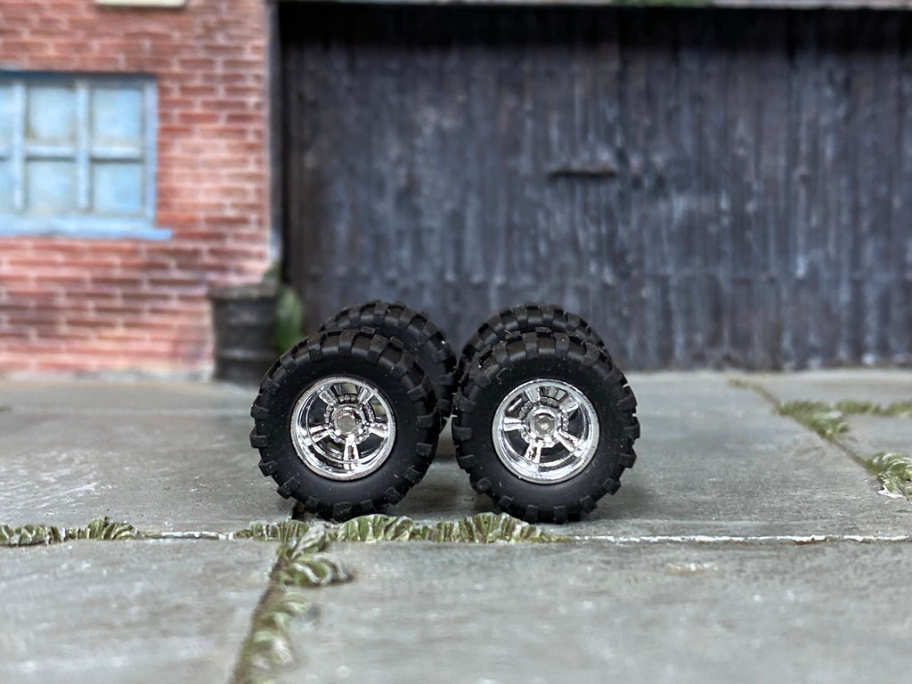 Custom Hot Wheels Wheels and Matchbox Rubber Tires - Chrome American Racing Wheels Rubber Off Road 4X4 Tires
