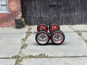 Custom Hot Wheels Wheels and Matchbox Rubber Tires - Chrome and Red 4 Spoke Wheels Rubber Tires 10mm & 10mm