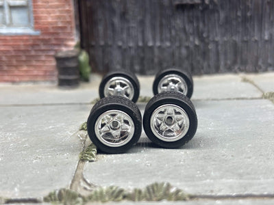 Custom Hot Wheels Wheels and Matchbox Rubber Tires - Chrome Classic 5 Star Hot Rod Wheels Rubber Tires 10mm & 10mm