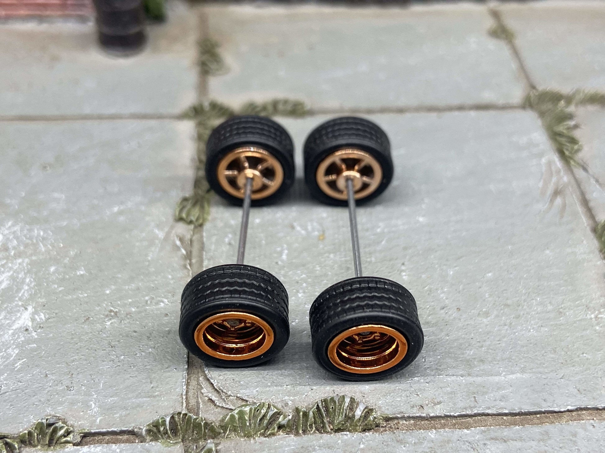 Custom Hot Wheels Wheels and Matchbox Rubber Tires - Copper 5 Spoke Deep Dish Wheels Rubber Tires 10mm & 10mm